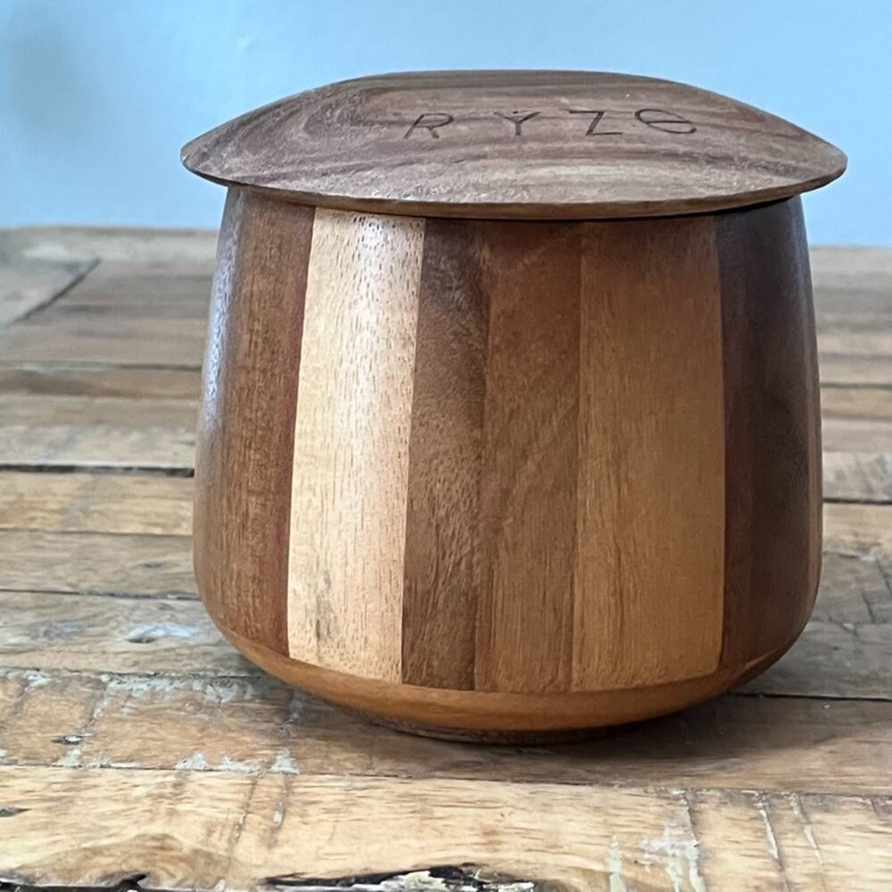 Ryze Acacia Wood Coffee Canister Jar 5.25" Storage Container